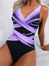 Χαμηλού Κόστους Ολόσωμα μαγιό-Γυναικείο Μαγιό ενός Τεμαχίου Αδυνατιστικό Ραφές Monokini Briefs Έλεγχος Κοιλιάς Ψηλή Μέση Αδύνατο Κομψό Διακοπές Ombre Γραφικό V Neck Άνευ Μανικιών Μαγιό