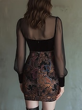 voordelige Westerse Boho Jurk-Dames Mini-jurk Casual jurk Bloemetjesjurk Elegant Modieus Modern Buiten Vakantie Feest Normale pasvorm Paisley Lange mouw V-hals Zwart Lente Herfst