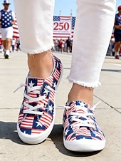 economico Scarpe da donna-Sneakers patriottiche rosse e blu 250 femminili con lacci dell'anniversario dei 250 anni degli Stati Uniti - scarpe casual con stampa a stelle e strisce per la parata del Giorno dell'Indipendenza