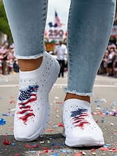  Sneakers slip-on grafiche con bandiera USA per donna per il 250° Anniversario degli Stati Uniti - Scarpe atletiche ammortizzate e traspiranti stile sportivo casual patriottico per parate USA viaggi e