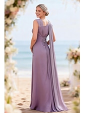 economico Matrimonio Informale / Di Giorno-Tubino Colonna Lunghezza al pavimento Abito da invitata a nozze Abito a mantella Abito sopragonna Abiti per invitati a matrimoni Elegante Quotidiano Senza Maniche Scollo a Cascata Festa in giardino