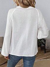 billige Enkle bluser-Dame Popover skjorte Uformell skjorte Bluse Broderi Paisly Elegant Bohem Fritid Langermet V-hals Vanlige topper Daglig utendørs Ferie Svart Hvit Navyblå Grønn Sommer Vår
