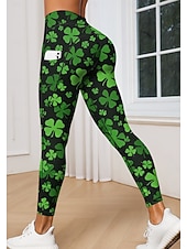 levne Legíny a legíny na jógu-Svatý Patrik Dámské legíny na pilates Fitness kalhoty Legíny Kapsy Kolkovné Boční kapsy Pilates Tělocvična Cvičení v tělocvičně Cyklistické kalhoty Legíny Spodní část oděvu Květiny Listy / Stromy