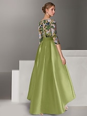 זול שמלות ערב בקו A-גזרת A באורך הקרסול חרוזים רקומים שמלה רשמית שמלת אם הכלה שמלות קוקטייל שמלות ערב שמלת נשף לבוש רשמי אלגנטית בלוק צבע פיצול גבוה חצי שרוול אשליה חתונה רשמי סאטן עם קפלים שסע