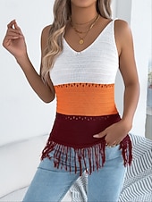 זול מיכל פשוט-בגדי ריקוד נשים טופים מארג מפוצלים עליונית טנק טופ טי ניטים קולור בלוק אופנתי מסוגנן קלסי ללא שרוולים צווארון V חולצות רגילות יומי ליציאה סוף שבוע פול כתום חאקי קיץ אביב