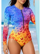 ieftine Rash guards One Piece-Pentru femei Regulat Bariere Iritatie Gradiant Abstract UPF50+ Uscare rapidă Ușor Manșon Lung Salopetă Tricou Înot Surfing Canotaj Plajă Vară