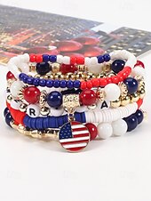 Недорогие Аксессуары-Юбилейный комплект многослойных браслетов для женщин к 250-летию США - сплавной материал с различными подвесками идеально подходит для Дня независимости и празднования в США