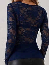 economico Top in Pizzo-Per donna Blusa Top in pizzo Pizzo Floreale Semplice Elegante Sexy Moderno Manica Lunga Scollo a V Top Regolari Quotidiano Ferie Uscire Blu Nero Bianco Vino Verde Estate Primavera Autunno Inverno