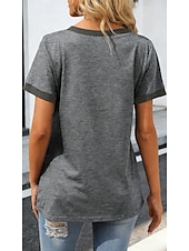 voordelige Effen t-shirt-Dames T-shirt Lapwerk Zak Kleurenblok Effen Kleur Stijlvol Casual Korte mouw V-hals Lange tops Dagelijks Uitgaan Zwart Wit Rood Grijs Zomer Lente