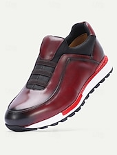 cheap Dress Sneakers-Men's Burgundy Leather Wedding Shoes – Elegant Slip-On Design with Premium Finish, Ideal for Weddings, Formal Events and Special Occasions