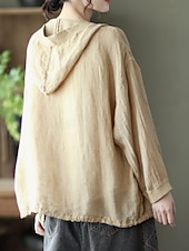 abordables Blouses Unies-Femmes Chemises en coton et lin Boutons Couleur Unie ancien Basique Occasionnel manche longue À capuche Hauts Réguliers Quotidien Bleu Blanche Rouge Abricot Été Printemps Automne