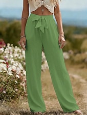 preiswerte Luxusunterteile-Damen-Sommerhose aus 100 % Baumwolle mit weitem Bein, Streetwear-Stil, lässig, lang, hoher Bund, schlicht, mit Tasche, hoch geschnitten, atmungsaktiv, weich, mikroelastisch, ideal für Urlaub, Alltag und Freizeit, in Schwarz, Weiß und Hellgrün