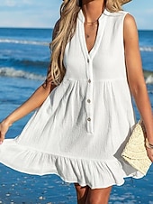 tanie Sukienki plażowe-Damskie Sukienka mini Biała sukienka sukienka plażowa Cover Up Elegancja Zabytkowe Moda Codzienny Na zewnątrz Plaża Luźna Równina Bez rękawów W serek Biały Lato Wiosna