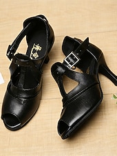 economico Scarpe per balli latini-scarpe da ballo con cinturino a T nere da donna, scarpe da ballo da sala con fibbia e punta aperta per eventi di danza professionali