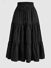 preiswerte Lässige Röcke-Damen Elegant Bohemien Lässig Maxi Mittlere Hüfthöhe Röcke Einfach Gerafft Kordelzug Geschichtet Mikroelastisch Täglich Straße Wein Marineblau Schwarz Rosa Sommer