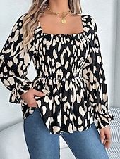economico Bluse Floreali-Per donna Camicia Blusa Top in chiffon Leopardo Elegante Classico Moderno Manica Lunga Collo quadrato Top Regolari Quotidiano Ferie Uscire Nero Bianco Verde Primavera Autunno