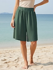 billige Bunner-Dame Bukser med linfølelse Capri-bukser Shorts Sommershorts Ferie Grunnleggende Fritid Knelengde Middels midje عادي Elastisk midje Komfort Pustende Uelastisk Daglig utendørs Feriereise Svart Rød