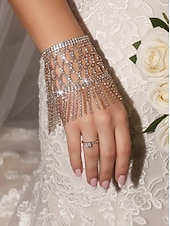 abordables Mariage ACC-Bracelet chaîne à main en strass pour femme – gant à franges en cristal de luxe pour fêtes, mariages et soirées
