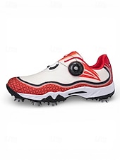 cheap Men's Golf Shoes-Men's Red and White Golf Shoes with Shock Absorption, Comfortable Footwear for Golf &amp; Active Lifestyles