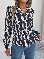 Недорогие Цветочные блузки-Жен. Рубашка Рубашка на пуговицах Повседневная рубашка Пуговицы Геометрический принт Стиль Классика Современное Длинный рукав Рубашечный воротник Обычные топы Повседневные Офис Праздники