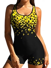 preiswerte One Pieces Rash Guards-Damen Standard Anti UV Shirt Einteiliger Surfanzug Badeanzug Geometrisch Farbblockierung mit integriertem BH Boyleg Kurzes Bein UV Schutz Elastisch Ärmellos Surfen Schnorcheln Wassersport Sommer