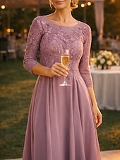 economico Lunghezza alla caviglia-Linea ad A Lunghezza alla caviglia Vestito da Festa Abito da Cocktail Abito da invitata a nozze Abito da cerimonia per signora Manica 3/4 Girocollo Elegante Ospite di nozze Festa di fidanzamento