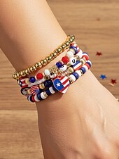 Недорогие Аксессуары-Юбилейный комплект многослойных браслетов для женщин к 250-летию США - сплавной материал с различными подвесками идеально подходит для Дня независимости и празднования в США