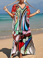 cheap Stripe&amp;Geometric Dress-Women's Maxi Dress Beach Dress Casual Dress Boho Dress Cover Up Elegant Fashion Modern Outdoor Vacation Going out Loose Fit Abstract Half Sleeve V Neck Blue Pink Royal Blue Orange Summer Spring