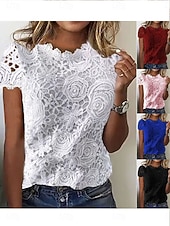 ieftine Topuri din dantelă-Pentru femei Topuri de vară Bluză Varful ochiului Topuri din dantela Zdrobit Dantelă Peteci Simplu Elegant Epocă femei Fără manșon Stil Nautic Topuri obișnuite Zilnic Muncă Concediu Albastru piscin