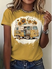 economico T-shirt a righe e geometrico-Per donna Maglietta Stampato Blocco di colori Elegante Classico Casual Manica Corta Girocollo Top Regolari Quotidiano Blu Giallo Cachi Estate Primavera Autunno Inverno