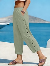 baratos Fundos Falsos Essenciais-Mulheres Linho de algodão sintético Calças Calça verão Clássico Casual Comprimento total Natural Listrado Bolsos Respirabilidade Macio Confortável Micro-Elástica Rua Roupa Diária Azul de céu claro