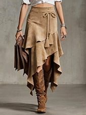 ieftine Fuste de toamnă și iarnă-Pentru femei Fustă din piele întoarsă artificială Boemia Epocă Modă Maxi Talie medie Fuste Multistratificat Inelastic Zilnic Vacanță Maro Deschis Maro Vară