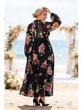 preiswerte Semi-formal / Cocktail-Zweiteilig A-Linie Knöchellänge Kleid für Hochzeitsgäste Kleider für Hochzeitsgäste Elegant Täglich Langarm Hoher Ausschnitt Gartenparty Formell mit Blumenmuster
