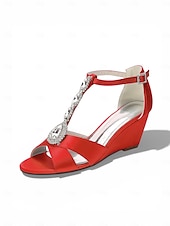 cheap Women-Women's Pink Satin Crystal Wedge Sandals – Elegant Dressy Style for Resort Evenings