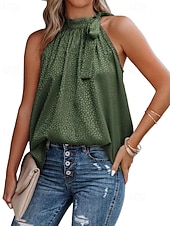 abordables Blusas Sencillas-Mujer Blusa Camisa sin mangas Lazo Leopardo Elegante Casual Sin Mangas Cuello halter Tops regulares Diario Festivos Ropa de playa Negro Blanco Rosa Azul Marino Verde Trébol Verano Primavera