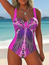 Χαμηλού Κόστους Ολόσωμα μαγιό-Γυναικεία Μαγιό Ενα κομμάτι Αντρικά σλιπ Μαγιό Κομψό Διακοπές Γραφική Λαχούρι Λαιμόκοψη V Αμάνικο Μαγιό