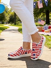  United States 250th Anniversary Women's Red Blue American Flag Print Comfort Mules – Canvas Slip-On Shoes USA Fourth of July Outdoor Events Travel  Daily Wear