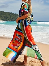 cheap Stripe&amp;Geometric Dress-Women's Maxi Dress Beach Dress Casual Dress Boho Dress Cover Up Elegant Fashion Modern Outdoor Vacation Going out Loose Fit Abstract Half Sleeve V Neck Blue Pink Royal Blue Orange Summer Spring