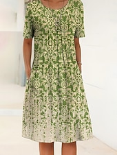 preiswerte Kunst &amp; Design Kleider-Damen Midikleid Shiftkleid Urlaub Lässig Täglich Normale Passform Grafik Geometrisch Kurzarm Rundhalsausschnitt Blau Purpur Grün Sommer Frühling