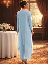 economico Tailleur pantalone della mamma-Tuta Completo Pantalone Tre Pezzi Lunghezza al pavimento Abito da cerimonia per signora Senza Maniche Scollo a V Elegante Festa Formale Ospite di nozze Pizzo Misto Lino-Cotone Abiti con Giacca con