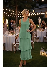 baratos Comprimento do tornozelo-Tubinho Até o Tornozelo Vestido de convidada de casamento Vestido formal Tiered Dress Vestido Para Mãe dos Noivos Sem Manga Decote V Elegante Simples Convidado do casamento Semi formal Chiffon com
