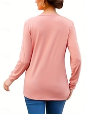 voordelige Effen t-shirt-Dames T-shirt Met ruches Effen Modieus Klassiek Casual Lange mouw V-hals Normale tops Dagelijks Uitgaan Weekend Zwart Wit Blozend Roze Leger Groen Lente Herfst