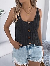 economico Serbatoio Semplice-Per donna Top a maglia a coste Canotta Maglietta Bottoni Tinta unica Moda Classico Casual Senza Maniche Collo quadrato Top Regolari Quotidiano Uscire Weekend Nero Bianco Cachi Estate Primavera