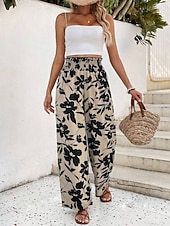 Χαμηλού Κόστους φαρδύ πόδι &amp; ψηλόμεσο-Γυναικεία Πλατύ Πόδι κινέζικα Διακοπές Κομψό στυλ street Απλός Πλήρες μήκος Μεσαία Μέση Φλοράλ Ελαστική ζώνη μέσης Εκτύπωση Άνετα Άνεση Υψηλή Ελαστικότητα Καθημερινά ΕΞΩΤΕΡΙΚΟΥ ΧΩΡΟΥ Διακοπές