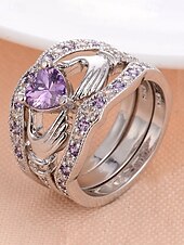 voordelige Huwelijk ACC-Damesringenset met 3-in-1 hartvormige amethist, gemaakt van legering, verkrijgbaar in meerdere kleuren, elegant ontwerp voor bruiloften, Valentijnsdag en feestjes.