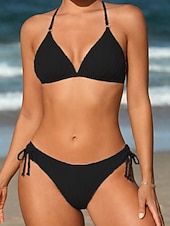 preiswerte Bikini-Sets-Damen Badeanzug Bikini Zweiteilig Slips Bademode Rückenfrei Urlaub Strandbekleidung Einfach Neckholder Ärmellos Badeanzüge