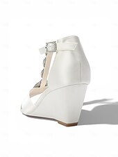cheap Women-Women's Pink Satin Crystal Wedge Sandals – Elegant Dressy Style for Resort Evenings