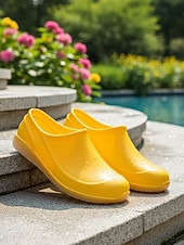 رخيصةأون قباقيب نسائية-أحذية نسائية صفراء مقاومة للماء للحديقة - أحذية خفيفة الوزن سهلة الارتداء للبستنة، والعمل في الهواء الطلق، واستخدام الفناء، والشاطئ، والأيام الممطرة