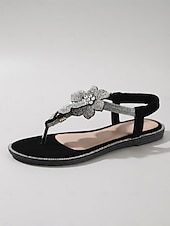 abordables Flat Sandals-Women's Gold Floral Thong Sandals - Elegant Shimmering Flat Sandals with 3D Flower Detail, Comfortable Strappy Dress Shoes for Resort Evenings, Vacation Dinners &amp; Cruise Wear