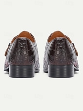 お買い得  僧侶の靴-メンズバーガンディクロコダイルレザーシューズ - 光沢のある仕上げの高級バックルデザイン。フォーマルなイベント、オフィスウェア、夜のお出かけ、結婚式に最適です。